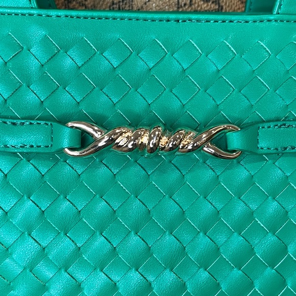 Anthropologie Faux Leather Woven Tote Crossbody Bag Green MSRP $100 - Picture 5 of 14